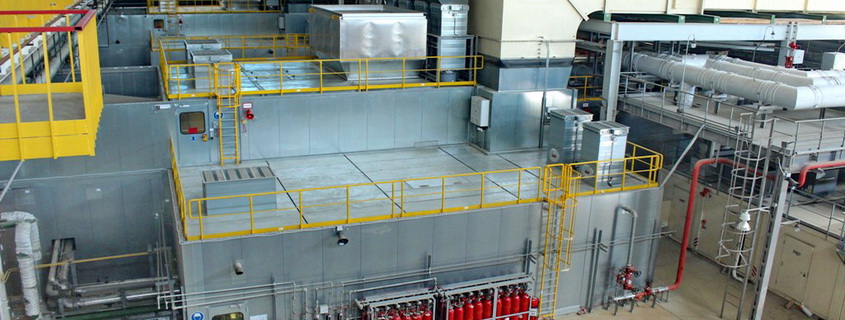 Machine room of the Alstom gas turbine units