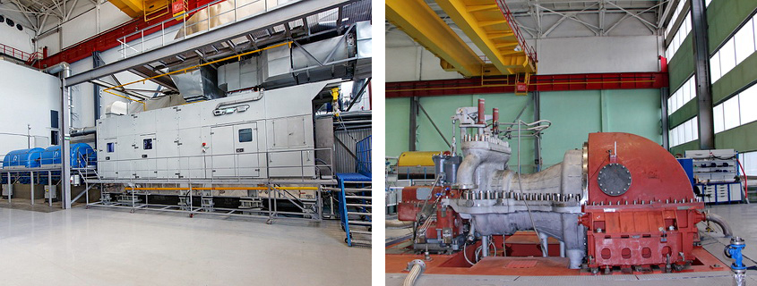 The test bench for gas turbine units T16 (on left) and test bench for steam turbines