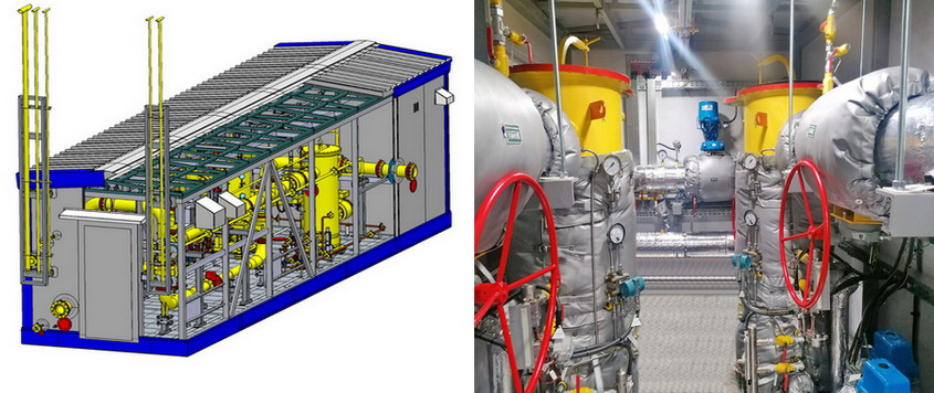 3D model and process compartment of block-type gas treatment station
